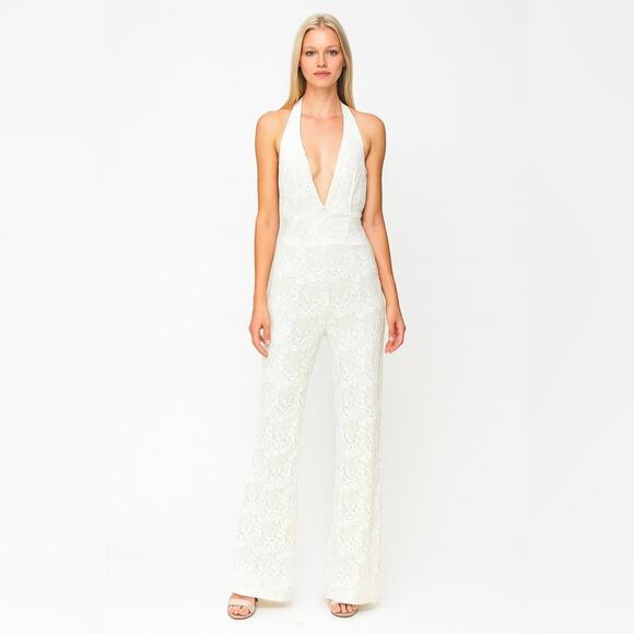 Nightcap Wisteria Halter Lace Jumpsuit in White Women's Small - Picture 9 of 9